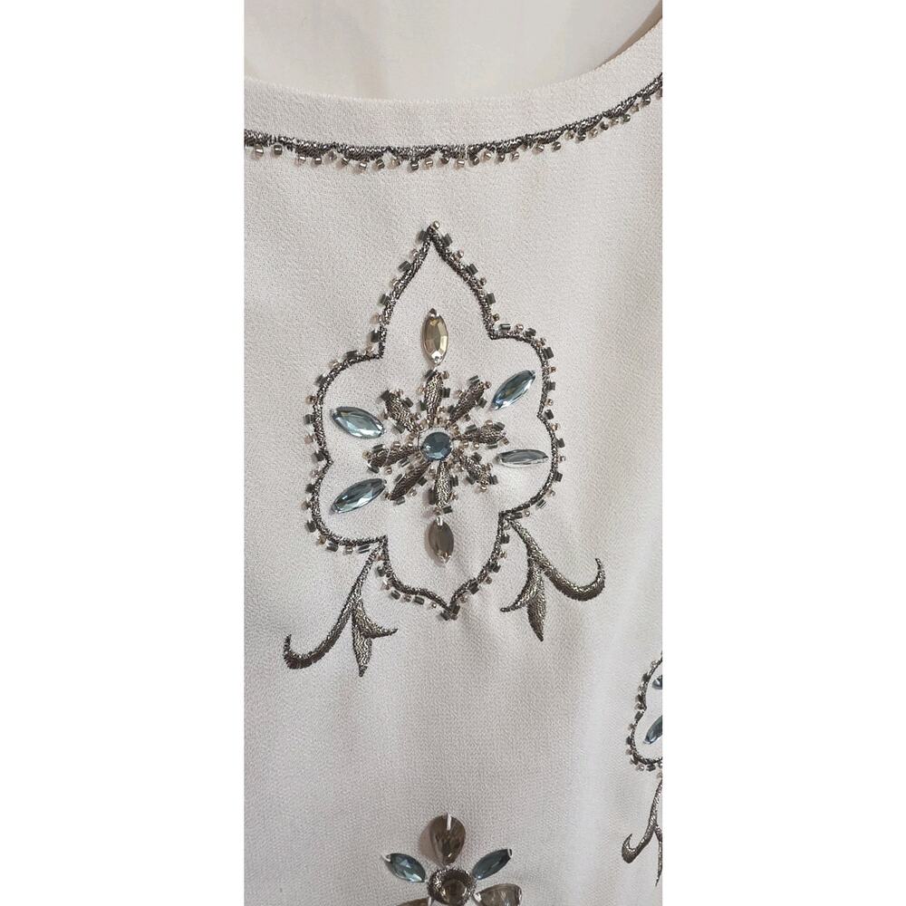 Crystal And Embroidered Embellished Ivory Tank Top Womens L/XL Dress Shirt - Picture 3 of 7